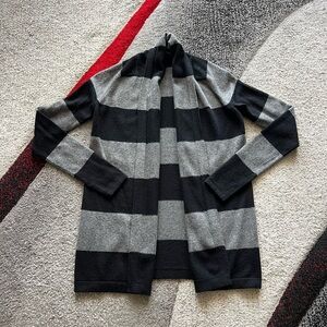 Theory Black and Gray Striped Cardigan